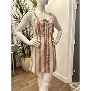 I Love Ronson Linen Blend Dress Size M Pockets Button Front‎ Lined Stripe Heart